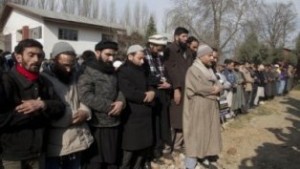 Kashmiri Muslims hold funeral prayers in absentia for a missing Kashmiri man in Srinagar, Indian controlled Kashmir, Tuesday, Jan. 19, 2016. Hundreds Tuesday participated in funeral prayers in absentia for a Kashmiri man who disappeared fourteen years back. Relatives allege that the man was killed in the custody of Indian troops. (AP Photo/Dar Yasin)